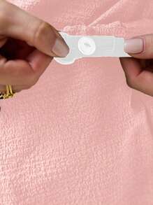 SHEIN Maternity Women 2pcs Set: Casual Ruffled Round Neck Blouse & Elastic Waist Loose Straight Pants - Black - View 4