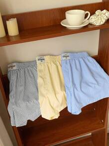 Comfortcana 3pcs/Set Plus Size Striped Shorts, Multi-Color - Multicolor - View 7