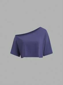 Sweetra Set de 3 camisetas de manga corta con cuello asimétrico y ajuste suelto en blanco, gris y negro