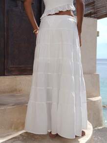 Opulessa 纯色梭织宽松低腰女裙 - 白色 - 查看 3