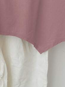 EMERY ROSE Women's Asymmetrical Hem Linen Long Sleeve Shirt, Spring/Summer - Baby Pink - View 4