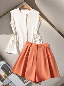 GlowEve 2pcs Knitted Round Neck Sleeveless Vest And Shorts Set For Women - Multicolor - View 3