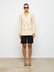 AiiRZ Elegant Double Breasted Blazer With Triangle Back Cutout Business Professional Office Party Evening Formal Jacket Fall Winter Spring - Khaki - View 3