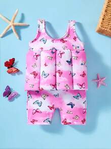 SHEIN Baby Girls' Cute Butterfly Knitted Buoyancy Swimsuit, Summer