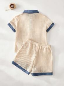 Cozy Pixies 男婴拼色 Polo 领短袖上衣和松紧腰短裤两件套 - 彩色 - 查看 3
