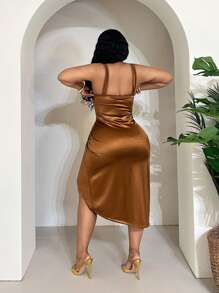 Maweii Robe de sous-vêtement élastique en tricot confortable, élégante et sexy pour femmes de grande taille, nouvelle collection printemps/été, couleur café, style avant-gardiste français décontracté. Robe sexy couleur café pour femmes. Tenue sexy pour les fêtes sociales. Body sexy noir. Robe de soirée. Top sexy patchwork élégant et sexy pour jeunes femmes. Tenue sexy pour les fêtes. Top pour sorties sociales. Combinaison. Body sexy noir. Sous-vêtement ajusté transparent et de couleur unie Top de gamme pour femmes. - Marron - Voir 4