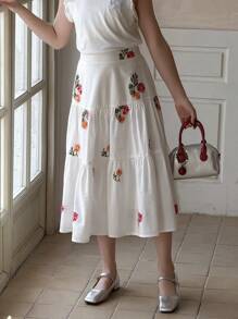 Dazy Kids 少女碎花荷叶边休闲迷你裙，女孩夏季服装，返校度假装 - 白色 - 查看 3