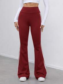 SHEIN Tall Pure Black High Elastic Knitted Side Seam White Webbing Tights Suitable For Autumn And Winter - Burgundy - View 7