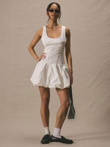 MUSERA Scoop Neck Fitted Bodice Puffball Mini Dress Spring Summer Cute Vacation Elegant - White - View 6