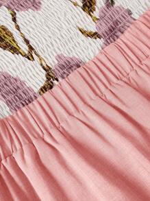 EMERY ROSE Plus Size Rose Floral Contrast Color Tie Front Elegant Romantic Loose Jumpsuit, Valentine's Day Collection - Multicolor - View 4