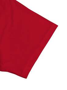 INAWLY Camiseta casual de verano para mujer con cuello asimétrico y estampado de letras - Rojo - Ver 4