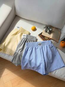 Comfortcana 3pcs/Set Plus Size Striped Shorts, Multi-Color - Multicolor - View 3