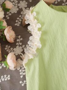 2pcs/Set Girls Casual Floral Sleeveless Top And Simple Sports Shorts, Spring/Summer Outfit - Green - View 6