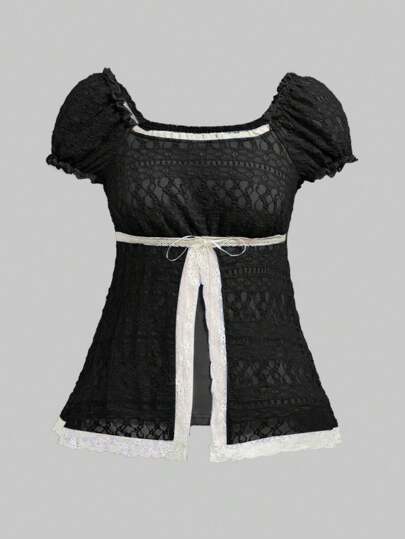 Fairycore Women Sweet Split Hem 2 In 1 T-Shirt