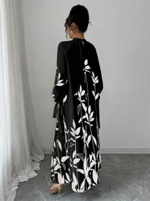 Elenzga Women's Long Sleeve Backless Flowy Print Dress Fall Cloth For Women - Black - View 2