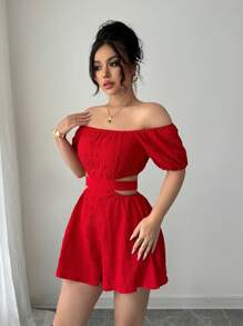 Chiquease Mono informal para mujer - Mono de vacaciones con hombros descubiertos y lazo en la espalda