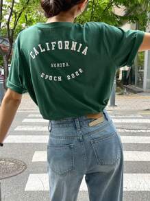 DAZY Camiseta con gráfico de letra, estilo oversized
