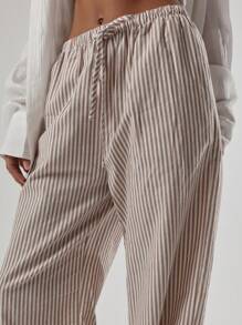 MUSERA 夏季亚麻质感系带腰裤，优雅休闲，适合夏季度假、秋季返校、办公室工作等各种场合。 - 棕色 - 查看 5