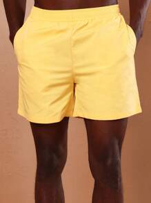 SUMWON Premium Athletic Beach Swimming Trunks Summer Sports Pool Surfing Resort Vacation Mid-Length Comfortable Elastic Waistband Casual Water Activities Swim Shorts - Yellow - View 6