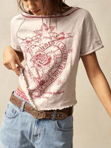 Bohemela 1 pieza Camiseta de mujer de unicolor, de manga corta, cuello de escote redondo, ajustada y lavada