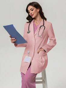 Scrubzie Anti-Wrinkle Women's Lab Coat With 3 Pockets And Lapel Collar