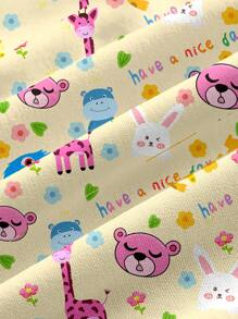 PopScrub Plus Size Cartoon Animal Print Nurse Uniform Oversize Top - Bear, Giraffe, Rabbit, Hippo, Casual & Minimalist Design Scrub Top - Multicolor - View 3