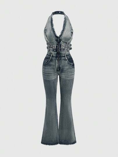 Fairycore Women's Y2K Suspender Denim Bib Pants And Jumpsuit