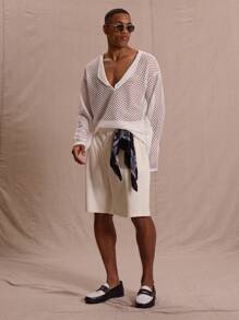 Musero Blusa de cuello en V oversize de ganchillo de manga larga para primavera y verano, ideal para vacaciones y estilo callejero de Pascua