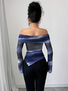 Elenzga Camiseta de manga larga con hombros descubiertos para mujer, casual para uso diario, blusas para mujer en primavera