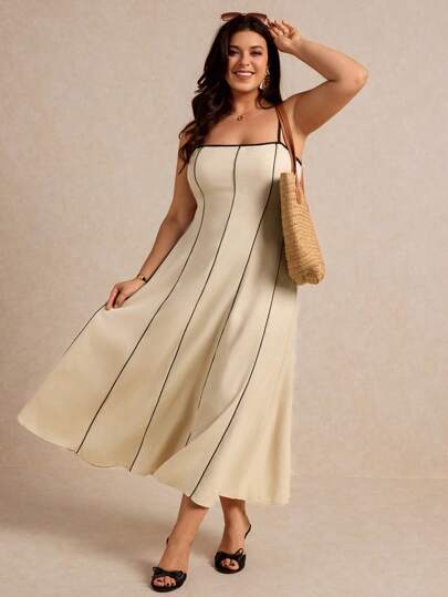 Elaquor Vestido casual sin mangas a rayas de talla grande para mujeres