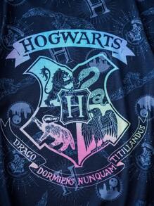 HARRY POTTER X SHEIN Tween Boy Loose Fit Hogwarts Badge Pattern Short Sleeve T-Shirt