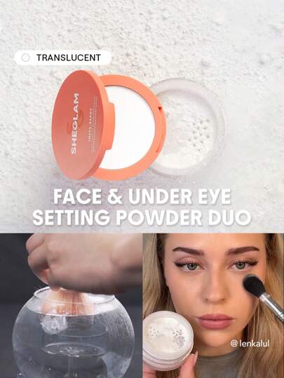 بودرة تثبيت الوجه وتحت العين Insta-Ready Duo-Translucent 2 في 1 بودرة تثبيت سائبة مشرقة غير لامعة بدون مسام بودرة مقاومة للماء مكياج الوجه بودرة لعيد الميلاد والشتاء علامة تجارية جمال مكياج مستحضرات تجميل للنساء الفتيات مثالي لفصل الخريف الشتاء مثالي ل- Y2K أزياء أنيقة هدية حفلة جاهز أفضل لون