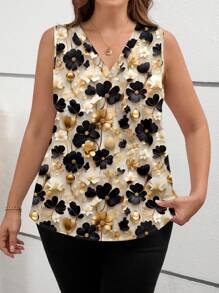SHEIN Clasi Plus Size Casual Vintage Floral Pattern Shirt, Suitable For Summer Suitable For Going Out Chic Blouses For Women - Apricot - View 5