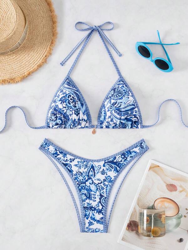 Swim Mod Floral Print Bikini Set, Vacation & Beach Swimwear