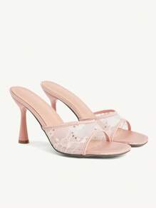 CUCCOO CHICEST Women's Elegant Square Toe Mesh & Sequin Stiletto Mid Heel Pumps, Simple Design Comfy Office Work Casual Slip-On Party Dress Shoes, Pink - Dusty Pink - View 8