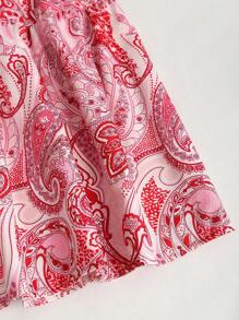 Sweetra Women's Bohemian Print High Waist Belted Ruffle Hem Maxi Skirt, Suitable For Vacation And Casual Daily Wear Fall Cloth For Women - Pink - View 4