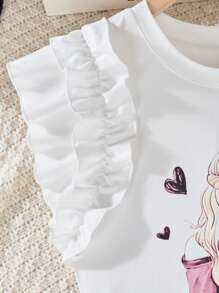 2 件套青少年女孩休闲盖袖上衣和松紧腰褶皱迷你裙