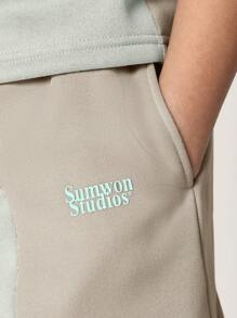 SUMWON Sommer Athletisch Farbblock Sweatshirt und Shorts Set Zweiteiler Outfit Lässig Sportbekleidung Matching Set für Jungen Tweens Jugendliche Schule Streetwear