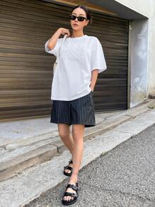 DAZY 字母凹凸印花垂墜肩t恤 - 白色 - 查看 7