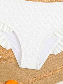 ガールズ ホワイトソリッド 洗練された 上品 キュート リゾートスタイル キャミソール水着トップ&トライアングルビキニボトムセット - ホワイト - チェックする 5