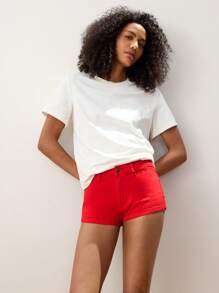 Maija Women Red Denim Shorts Low-Rise Mini Shorts Retro Western Cowboy - Red - View 5