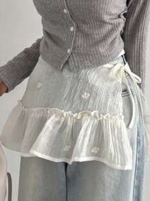 DAZY Ruffle Trim Tie Design Floral Embroidered Relaxed Fit Casual Skirt