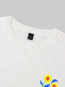 Manfinity EZcore Camiseta casual de cuello redondo y manga corta con estampado floral para hombre