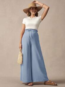 Boho Mama Pantalones casuales de cintura alta de unicolor para maternidad de vacaciones