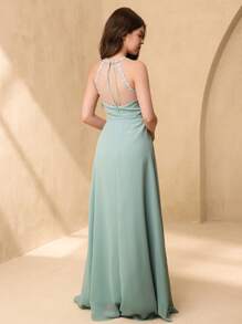 SHEIN Váy chữ A bằng vải chiffon bồng bềnh có họa tiết hoa dành cho thiếu nữ và bé gái, thích hợp cho tiệc cưới, tiệc tùng, biểu diễn, sinh nhật, phù dâu - màu xanh lá - Xem 2