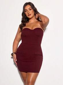 SHEIN BAE Vestito mini da donna taglia comoda color borgogna senza spalline, adatto per festival musicali estivi