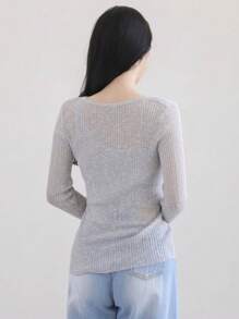 DAZY 1 set Femme Débardeur col rond couleur unie et pull léger, Printemps/Été, Automne Vêtements Femme - Gris - Voir 2