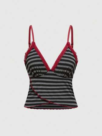 Grunge Punk Canotta a righe con volant fiorati in stile retrò Y2K, adatta per l'estate