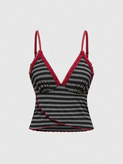 Grunge Punk Canotta a righe con volant fiorati in stile retrò Y2K, adatta per l'estate