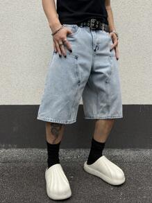Manfinity Streetrush Shorts vaqueros casuales de pierna ancha tipo bermuda para hombre